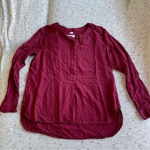 Loft Softened Cotton Polka Dot Button Up Long Sleeve Blouse